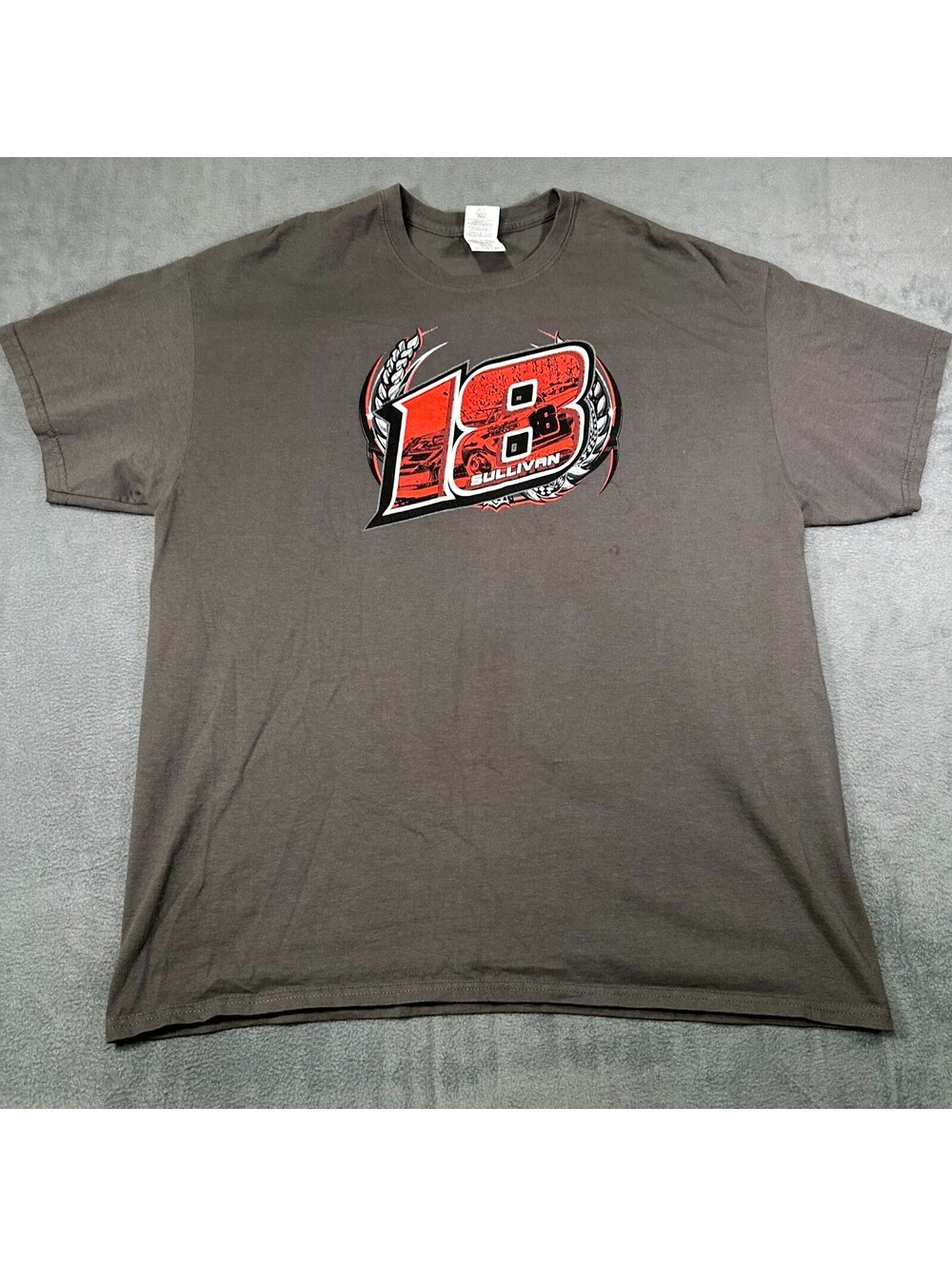 Gildan T-Shirt Charcoal Gray Men XL Graphic Jack Sullivan #18 Dirt Track Racing